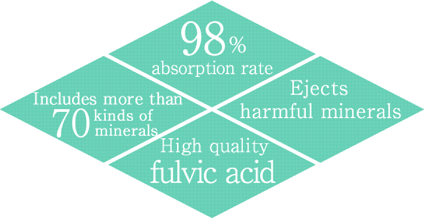 98% absorption rate, Includes more than 70 kinds of minerals, Ejects harmful minerals, High quality fulvic acid